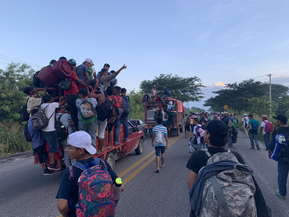 People in the caravan have been hitchhiking on trucks and some buses this morning.   