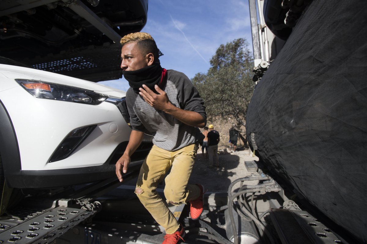 Photos: Members of the migrant caravan arrive on the outskirts of Tijuana, Mexico on Tuesday. The group of 350 migrants traveled in 9 buses on the last part of the trip from Hermosillo, Sonora.    