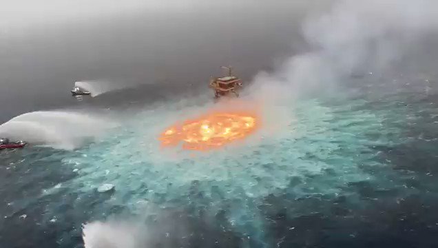 Fire at  platform near Mexico brought under control after 8-10 hours. Ku Maloob Zaap, Mexico shallow offshore - PEMEX