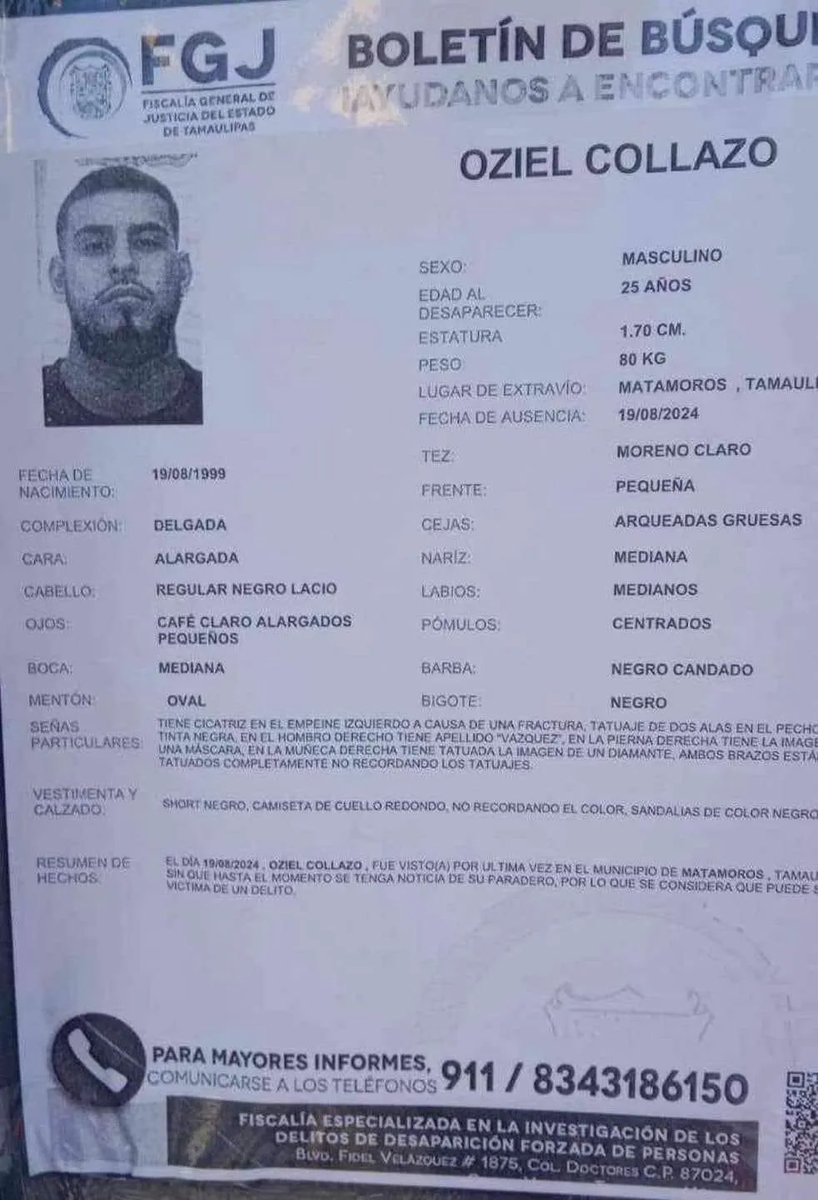 ABD Ordusunda aktif görevde olan bir asker, Grupo Escorpion tarafından Matamoros, Tamaulipas'ta kaçırıldı. Geçtiğimiz Pazartesi gününden beri kayıp. Bu, geçen yıl ikisi ölen dört Amerikalı vatandaşı kaçıran aynı grup. Fotoğraf: @cartelinsider1