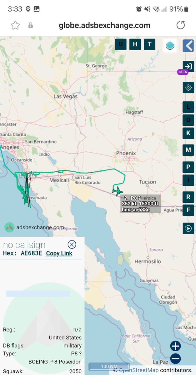 In the past 3 days alone the US has used P-8As to do soaks on the eastern and western US-MEX border and a RC-135V was allowed to fly ISR collect in Mexican Air Space over the Gulf of California next to Sinaloa. Source for Screenshots: @Borrowed7Time (P-8As) and @sipjack1776  (RC-135V)