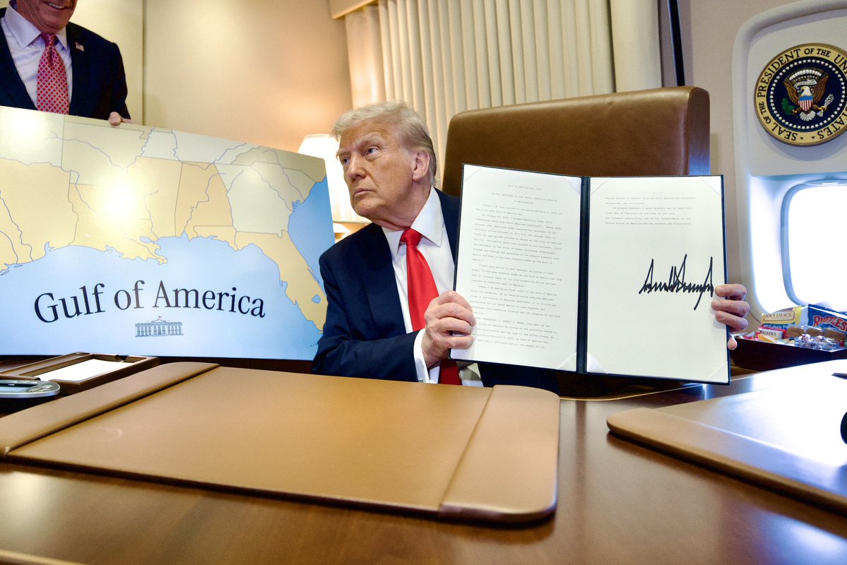 President Trump signed a Proclamation declaring February 9th Gulf of America Day while flying over