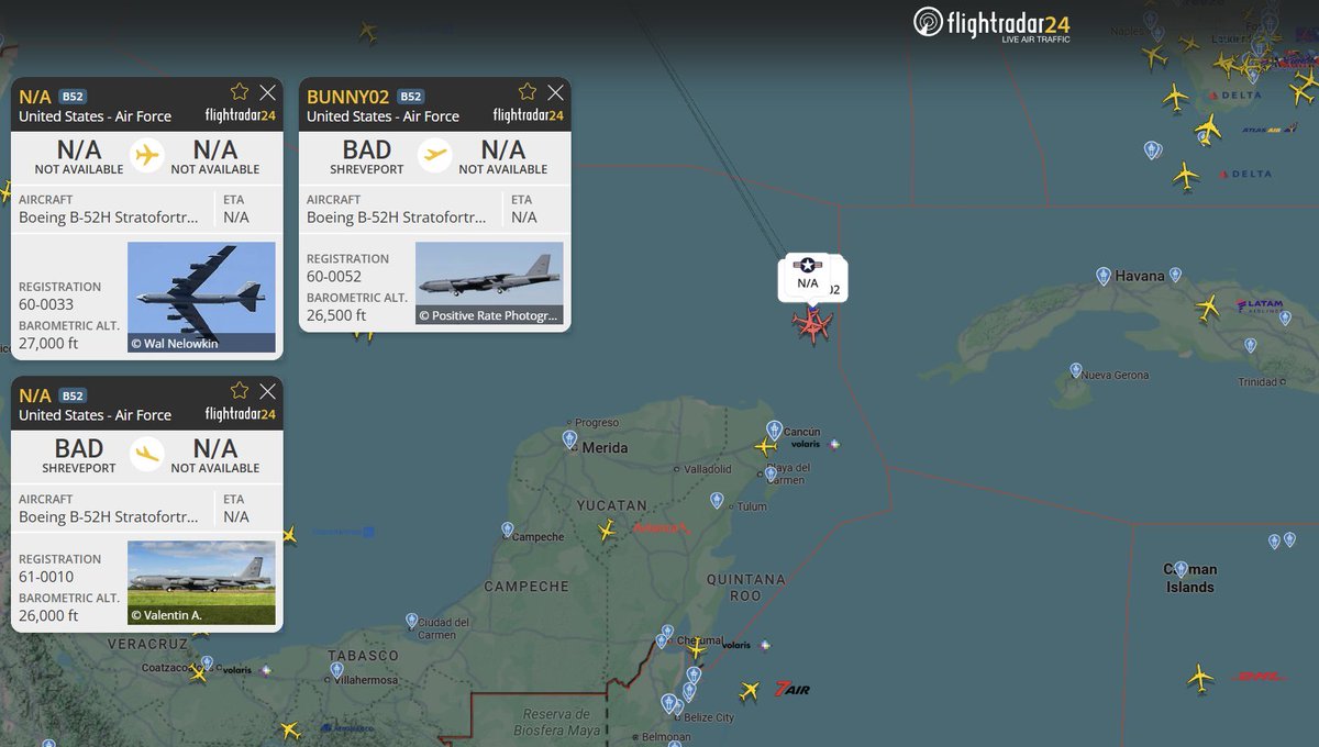 رُصدت 3 طائرات B-52 تحلق بين المكسيك وكوبا
