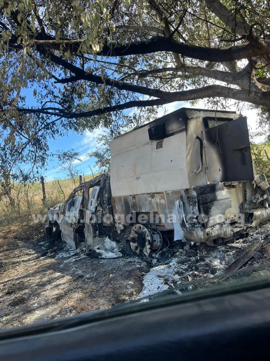 Burned-out trucks were all that remained of the hitmen after they clashed with federal forces in the mountainous region of Mocorito, Sinaloa.