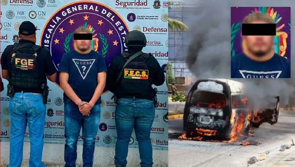 'El Piter,' a CJNG plaza boss, was captured after a day of violence in Acapulco; he is linked to the burning of trucks. The arrest comes as part of the institutional response to the events that left two people injured, forced the temporary suspension of routes, the closure of businesses, and affected thousands of commuters.